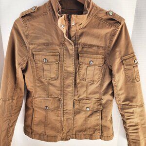 Kensie Lightweight Zip Up Brown Jacket M Medium Moto Military Utility